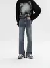 Jeans Masculino Americano High Street Primavera e Outono Piquet Bonito Tendência Retro Marca Draping Perna Reta Calça Longa Perna Larga Calça Cargo