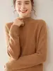 Nuevo Suéter de Cachemira Pura para Mujer de Otoño e Invierno Engrosado Ajustado Medio Cuello Alto Patrón de Diamantes Tejer de Manga Larga