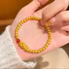 Loja de Ouro Mesmo Estilo Ouro Areia Fu Rui Pixiu Simples e Duplo Pulseira de Ágata Vermelha Contas Douradas Contas da Fortuna Pulseira Atrai Fortuna para Homens e Mulheres