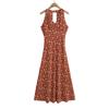 25 Primavera Nuevo Estilo Estilo Retro Francés Smart Casual Verano Cuello en V Cintura Floral Halter