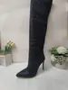 Moda europea y americana pasarela estrellada tacón alto pedrería puntiagudas plisadas botas sobre la rodilla moda comercio exterior talla grande botas de mujer