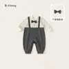 Bangxuan Ropa Infantil Estilo Primavera Estilo Academia Rayas Manga Larga Falso Dos Piezas Overol Mono para Niños Mono para Niños