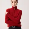 Suéter de cachemir 100% puro de siete agujas y grosor aumentado para mujer, con cuello alto, diseño de media cremallera y patrón de punto texturizado, creando un look sofisticado y de alta gama