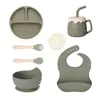 Juego de Vajilla Infantil de Silicona de Grado Alimenticio, Taza para Pastel, Plato con Ventosa, Plato Dividido, Babero, Mismo Modelo que Amazon