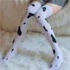 Meias Fofas e Divertidas com Estampa de Vaca, Meias Longas Brancas com Bolinhas, Meias de Lingerie de Cano Alto Acima do Joelho Atacado