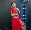 Vestido Xiuhe de encaje rojo vestido de actuación retro estilo chino vestido de actuación cheongsam boda Vestido rojo para brindis vestido de noche