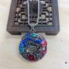 Collar vintage de esmalte cloisonné, estilo étnico, con doble cara, flor de peonía de fénix y ruyi, cadena larga de lana para mujer.