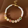 Pulsera Cuadrada de Perlas y Circonitas con Cuentas, Pulsera de Lujo Ligero de Nicho de Alta Gama, Joyería Versátil Exquisita y Elegante