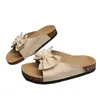 Sandalias casuales para mujer con decoración de lazo, pantuflas cómodas de suela plana, punta redonda, talla grande para comercio exterior