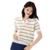 2025 Nuevo Polo de Moda Coreana Diseño de Rayas con Bloques de Color Nicho Malla Tejida Manga Corta Top para Uso Exterior