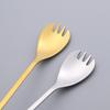 Cuchara integrada para ensalada al por mayor, tenedor de cadena, cuchara de hielo de mango largo, cuchara para mezclar café, tenedor de fruta, cuchara de acero inoxidable 304