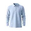 Camisa masculina de linho de manga comprida transfronteiriça, tamanho europeu, primavera e outono, comércio exterior, Amazon, colarinho virado, cor sólida, casual, polo de corte solto