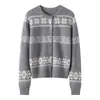 Cárdigan de punto de lana pura para mujer, Nuevo suéter jacquard de copo de nieve casual vintage suelto para otoño/invierno, Abrigo versátil