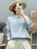 Camisa de Algodão Puro Gaze Dupla Bordada Manga Longa Feminina Estilo Floresta Bordado Floral Literário Macia Amiga da Pele Top Solto