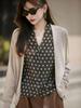 Cárdigan de Punto Falso de Dos Piezas con Lunares Estilo Francés para Mujer, Chaqueta Suéter de Patchwork de Moda, Top Básico Adelgazante de Manga Larga con Cuello en V