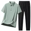 Conjunto de Camisa Polo Business Casual para Homens, Conjunto de Duas Peças com Camisa Polo de Manga Curta Lisa Pulôver de Verão, Roupa Esportiva Respirável com Sensação de Gelo