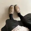 Primer Encuentro con los Zapatos de Moda con Cordones de Encaje Escarchado de la Nueva Temporada Estilo Otoño e Invierno Punta Redonda Que Aumentan la Altura Cómodos de Corte Profundo para Mujeres Petitas