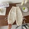 Calças de Verão para Meninas Calças com Laço Bloomers Infantis de Tamanho Pequeno e Médio Calças Casuais Infantis para Meninas Cor Sólida Largas Anti-mosquitos