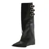 Botas de estilo británico hasta la rodilla para primavera y otoño, diseño coreano, punta redonda, botas largas para mujer, con hebilla de cinturón y tacón de cuña 2026