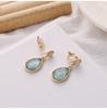 Brincos de gota d'água em formato de leque, elegantes e simples, de cristal de gelo azul, da moda coreana, para mulheres, todos os tipos de brincos com pedra olho de gato, com presilhas para orelha