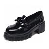 Zapatos de cuero estilo británico retro para mujer, primavera 2024, nueva moda, combinables, informales, con plataforma y punta redonda, sin cordones