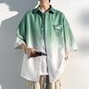 Camisa de manga curta gradiente de seda gelo masculina na moda gorda mais tamanho grande solta casual meia manga manga jaqueta