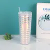 Fabricante transfronterizo 710ml Taza de durián estilo americano, vaso con popote de doble capa, vaso con popote creativo de gran capacidad hecho a medida con tapa