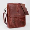 Bolsa Transversal Masculina de Couro Genuíno Padrão Crocodilo Bolsa de Ombro Vintage Casual Tendência Camada Couro Bovino Bolsa Masculina para Esportes ao Ar Livre