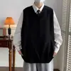 Chaleco de Lana Marrón con Cuello en V para Primavera y Otoño para Hombre Marca Trendy Ins Suelto Casual Sin Mangas Tejido Estilo Coreano Tejido Trendy