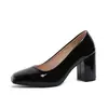 Nuevos Zapatos de Moda Casual con Tacón Grueso de Charol de Talla Grande, Punta Cuadrada de Corte Bajo, Zapatos Individuales para Mujer, Versátiles, de Tacón Alto, de Comercio Exterior, Punta Cuadrada