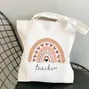 Bolsa de Lona Estampada Arco-Íris Professor Dia do Professor Bolsa de Ombro Estudante Moda Portátil Bolsa de Compras Comércio Exterior