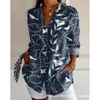 2024 Nuevo Otoño Transfronterizo Patrón Estampado Colorblock 3D Camisa Casual Holgada para Mujer Europea y Americana Top con Botones