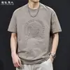 Camiseta de manga corta con estampado en relieve de marca moderna estilo americano para hombre, Nueva de verano 2026, ajuste holgado, talla grande, ropa moderna de alta resistencia