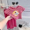Conjunto Curto Listrado para Bebê Menina 2026 Verão Novo Estilo Estampa de Desenho Calça Pantalona Estilosa e Fresca Conjunto de Duas Peças para Crianças