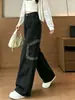 Jeans Denim Workwear Azul Escuro Retrô Tamanho Grande para Mulheres Gordas Estilo de Rua Americano Calças de Perna Larga Soltas Emagrecedoras