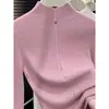 Suéter de Tricô Gola Alta Vermelho Ankora para Mulheres, Camada Interna Outono e Inverno, Suéter de Gola Média, Elegante Top Vinho