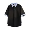 2026 Verano Nueva Llegada Camisa Polo de Manga Corta con Solapa Rayada Falsa de Dos Piezas para Hombre Tendencia Americana Pesada Top de Moda