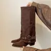 Botas Retro de Salto Grosso para Mulheres, Nova Coleção de Outono 2026, Versáteis, Emagrecem, Sola Macia, Bico Fino e Estilosas com Calças de Barra Larga