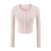 Chaqueta de Punto Otoño Temprano Estilo Nuevo Un Botón Protección Solar Ajustada Camiseta Estilo Americano Puro Deseo Sexy Cuello Redondo Manga Larga