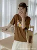 Camiseta de Algodón de Manga Corta con Estampado de Copo de Nieve de Verano para Mujer, Corte Holgado, Adelgazante, Estilo Perezoso, Top de Cuello Redondo, Venta Directa de Fábrica