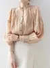 Nueva Camisa China con Cuello Alto y Estampado Oscuro para Mujer, Cuello Alto, Mangas de Farol, Adelgazante, Primavera/Otoño, Estilo Retro Hong Kong, Top para el Trabajo