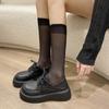 Zapatos Pequeños de Cuero Estilo Británico Retro para Mujer 2025 Nuevo Primavera y Otoño Punta Redonda Explosiones Aumentado Negro Suela Gruesa Lefu Zapatos Individuales
