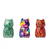 Figura de gato de resina de cristal natural con fragmentos de cristal, linda decoración de escritorio para el hogar, figura pequeña al por mayor