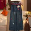 Jeans para Meninas 2025 Novo Primavera e Outono Calças Largas Soltas Estilosas Outono Calças Compridas Infantis para Crianças Mais Velhas