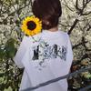 Camiseta de Manga Curta Bordada com Flor de Videira para Homens e Mulheres, Design de Marca Americana Tendência, Camiseta de Verão Retrô High Street