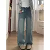Jeans retrô azul de perna larga para mulheres, nova coleção de outono, corte solto, plus size, efeito emagrecedor, adequado para silhuetas em forma de pera, cintura alta, calça de perna reta