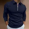 Nova camisa polo masculina de manga longa europeia e americana para primavera e outono, impressão digital 3D, moda casual, com meio zíper