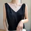 Camisola de verano para usar como prenda exterior, adecuada para llevar debajo de un traje, chaleco satinado estilo coreano con estampado de jacquard de seda de acetato, top de color liso para mujer