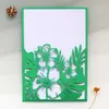 Tarjeta de felicitación de página interior con estampado de hojas de vacaciones europeo y americano, Tarjeta de invitación hermosa con corte láser verde oscuro para boda en stock