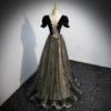 Vestido de Noite Preto para Mulheres Concerto de Piano Apresentador Teste de Arte Vocal Princesa Elegante Vestido de Noite